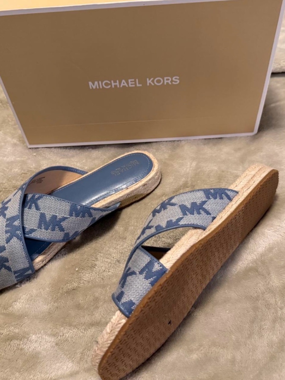 Michael Kors Navy Blue Espadrille Slide with MK Print